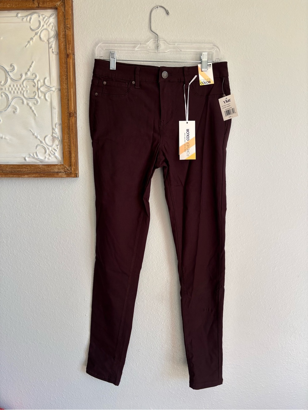 YMI Mid Rise Skinny Pants Womens Sz Large Burgundy NWT dark berry forever color